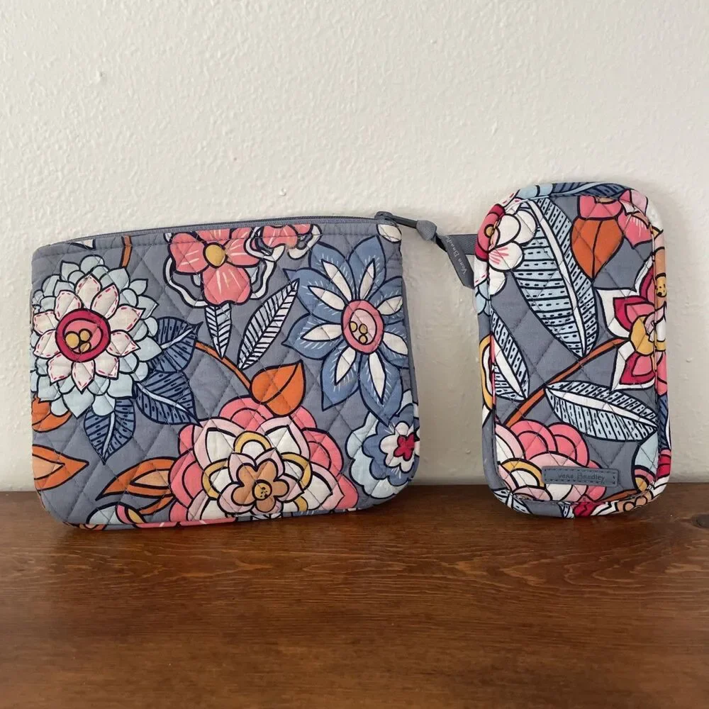 Vera Bradley Set Of 2: Double Eyeglass Case + Makeup Cosmetic Bag Floral *READ*‎